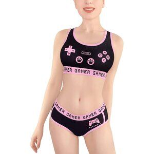 🆕 Women Black Cotton Camisole Panties Sports Loungewear Bralette Set Playgirl